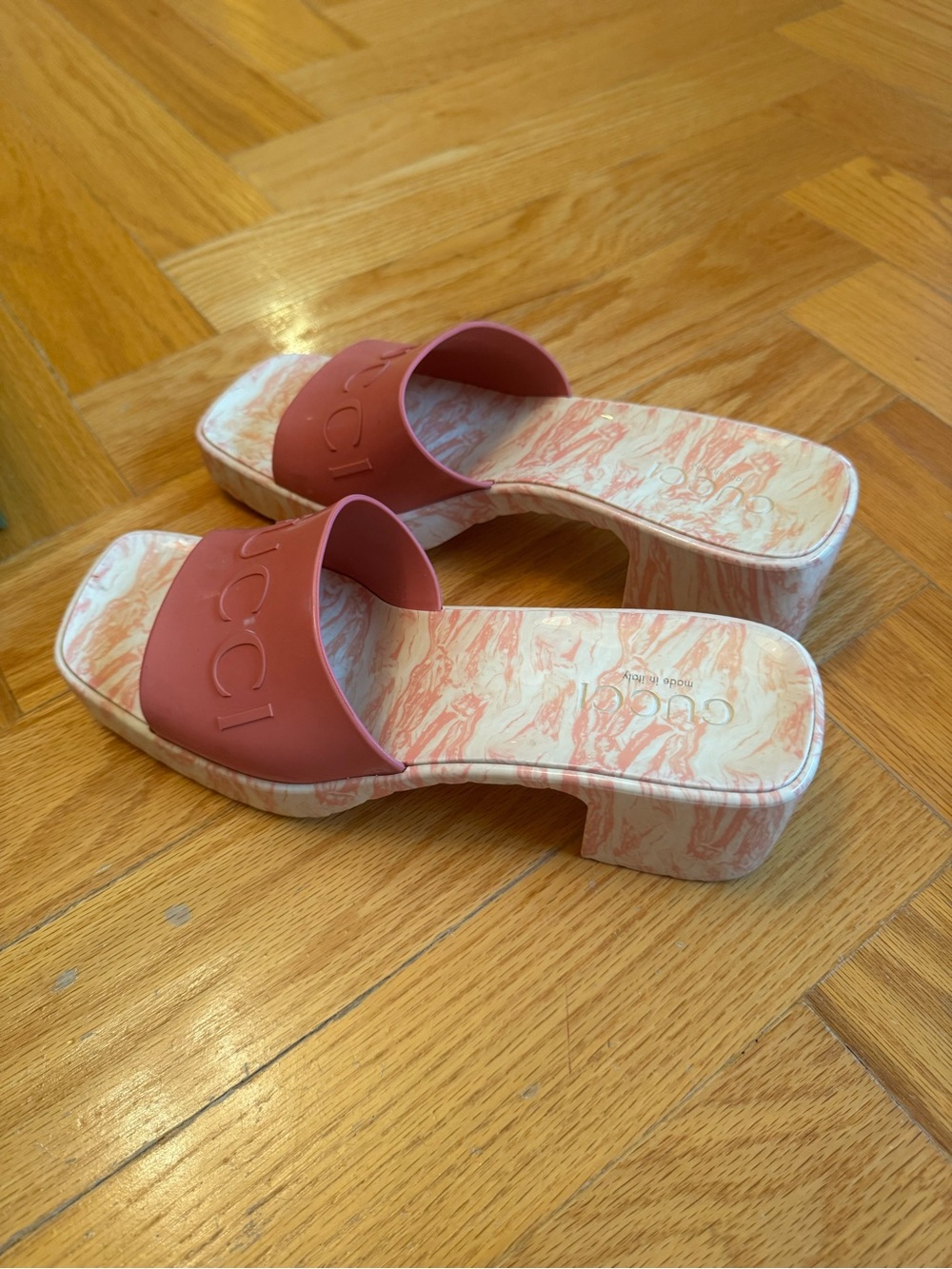 Gucci Pink Marble Platform Slide Sandals